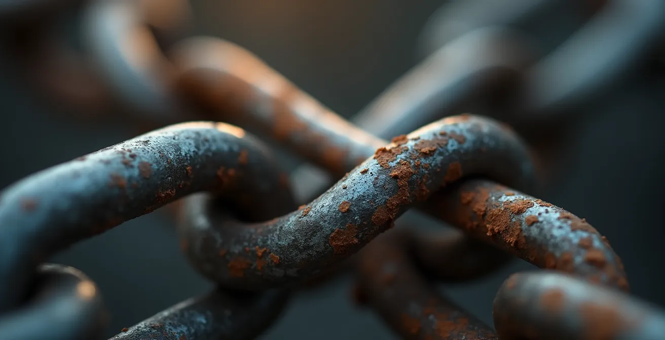 Symbolic representation of manual fleet process inefficiencies: tangled chain links visualizing coordination problems and waste